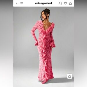 Missguided Pink Floral Long Sleeve Dress